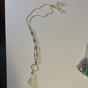 Elegant Gold and White Tassel Necklace